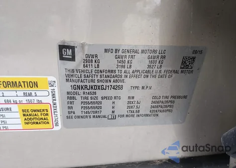 2016 Chevrolet Traverse Ltz z USA, uszkodzony, nr VIN 1GNKRJKDXGJ174268